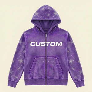 Sudadera con Capucha Morada Personalizada para Hombre, con Cierre, Estampado de Estrellas, Informal, Corte Regular, Transpirable, de Forro Polar de Poliéster, para Otoño - Product Image 2