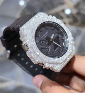 Montre analogique-numérique de luxe pour homme, style sport, sertie de moissanite, bijoux hip-hop, finition argentée, 20 mm - Product Image 2