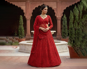 Lehenga Choli traditionnel indien pakistanais en satin pour l'été, coupe évasée de 3,5 mètres, séchage rapide, protection solaire pour Diwali et mariages - Product Image 1