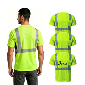 Camiseta de Manga Corta con Tiras Reflectantes de Alta Visibilidad, Camiseta de Seguridad Laboral para Hombre, Secado Rápido, Corte Regular, Cuello Redondo, Tejido - Product Image 5