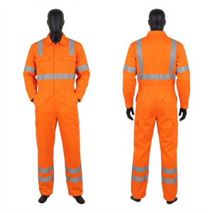 240 GSM Poly Cotton <b>Waterproof</b> CE Certified <b>Work</b> Coverall Orange Hi Vis Reflective Tape Safety Uniform Custom Logo Heat Transfer - Product Image 1