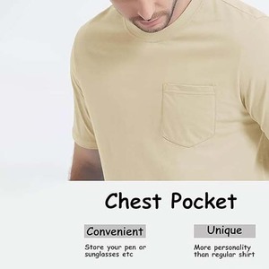 Vêtements pour hommes, t-shirts 100% coton respirant à manches courtes, t-shirt écologique à séchage rapide avec logo personnalisé, poche poitrine - Product Image 4