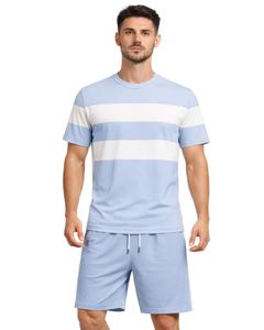 Ensemble de t-shirt et short de sport bleu clair et blanc pour homme, respirant, séchage rapide, tenue de sport, course à pied, entraînement, vêtements de sport - Product Image 1