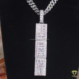 Collier Hip Hop Personnalisé avec Pendentif Vertical en Diamant de Laboratoire, Chaîne Bling de Luxe Iced Out, Bijoux - Product Image 2