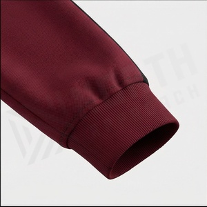 Men's <b>Maroon</b> Tracksuit Full Zip Stand Collar Solid Color Casual Sportswear With Side Pockets Polyester Cotton Blend Autumn Wear - Product Image 6