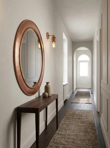 REHMAN Handmade Contemporary Hammered Wood <b>Round</b> Wall <b>Mirror</b> with Crystal Glass - Product Image 2