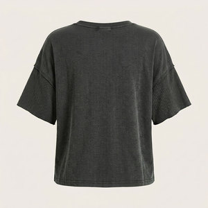 Camiseta Negra de Mujer, Cuello Redondo, Manga Corta, con Bolsillo, Corte Holgado, Tejido de Punto, 100% Algodón, Transpirable, para Todas las Temporadas - Product Image 3