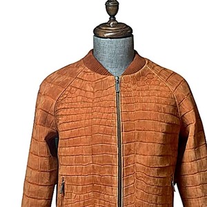 Blouson Bomber en Cuir Véritable pour Homme, Motif Croco Gaufré, Col Montant, Vêtement d'Hiver Décontracté, Respirant, Doublure en Polyester Tissé Épais - Product Image 2