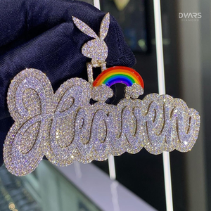 Pendentif Breloque Lettre Personnalisée Hip-Hop en Argent Sterling 925, Entièrement Sertie de Moissanite VVS Certifiée Luxe, avec Anneau Arc-en-ciel - Product Image 1