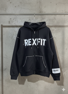 Streetwear Hot Selling Hoodies Custom Distressed Embroidery <b>Rhinestones</b> <b>Top</b> Manufacturer Drop Shoulder Unisex Zipper Hoodies - Product Image 1