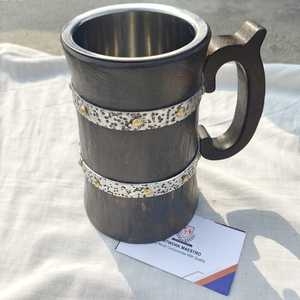 Wooden Engraved Carved Fancy Mug Tankard set of Two pieces Natural <b>Drinkwares</b> Drinking Vessels By Indian Craftsmen Wooden Craft - Product Image 5