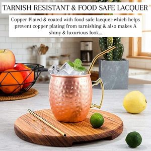 Premium Quality Reine International 450ml Moscow Mule <b>Beer</b> Mug Pure Copper Brass Handle Hammered Metal Leak Proof BPA Free - Product Image 6