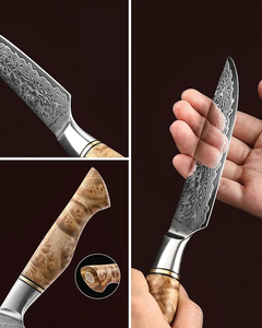Ensemble de couteaux à steak de chef faits à la main en acier damas carbone avec manches en bois de frêne et étui en cuir - Product Image 3