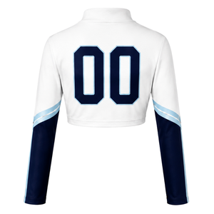 Maillot de sport à manches longues sublimé bleu marine et blanc pour cheerleading, entraînement, compétition et matchs - Product Image 2