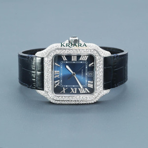 Reloj de Cuarzo Cuadrado de Lujo para Mujer, de Alta Demanda, con Caja de Acero Inoxidable y Diamantes, Correa de Cuero Azul con Hebilla, para Uso Diario - Product Image 1
