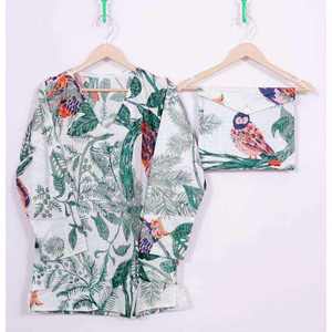 Pyjama décontracté 2 pièces en satin de coton à imprimé floral pour femme, qualité supérieure, respirant, doux, col en V, taille longue élastique, collection automne 2026 - Product Image 3