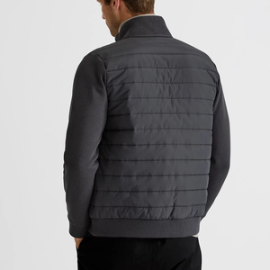 Men's Black <b>Quilted</b> Jacket Stand Collar Zipper Closure Regular Fit Windproof Solid Color Polyester <b>Wadding</b> Autumn Casual Style - Product Image 2