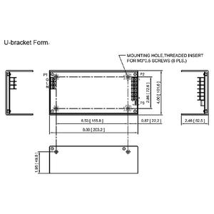 Fuente de alimentación médica conmutada de 650W 58V 12.21A tipo soporte en U - Inhibición TTL alta para desactivar la salida, Salida en espera 5VDC a 200mA - Product Image 3