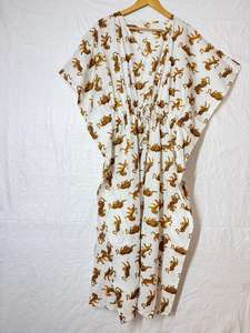 Magnifique Kaftan 100 % Coton Pur, Robe Kaftan en Coton Imprimé Jungle, Robe d'Été Bohème, Vêtement de Nuit Fait Main, Robe Longue Maxi - Product Image 2