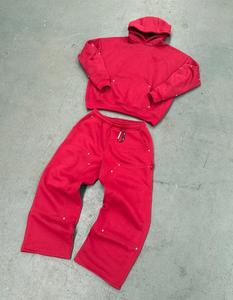 Ensemble de survêtement surdimensionné 2 pièces personnalisé pour hommes et femmes, sweat à capuche zippé avec étoile en strass et pantalon de jogging à jambes larges, disponible en trois couleurs - Product Image 4
