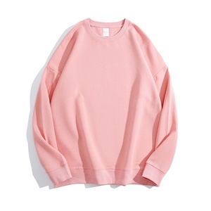 Sweat-shirt rose oversize à col rond unisexe, coupe classique, en coton tricoté, pull décontracté style automne, couleur unie - Product Image 1