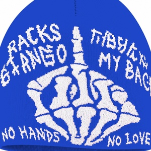 Gorro de Punto Jacquard Azul Rey Personalizado con Gráfico de Mano de Esqueleto, Estilo Urbano Gótico Y2K, Gorro de Invierno Unisex - Product Image 4