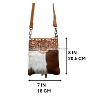 Dompet bahu kulit Tooled desainer buatan tangan tas telepon seluler Mini untuk tas tangan selempang kulit sapi asli wanita