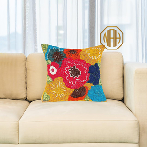 Funda de Almohada Cuadrada de Poliéster 100% con Rayas Amarillas y Rojas y Adornos Florales, Funda de Cojín Bordada a Mano Personalizable para Hotel - Product Image 3