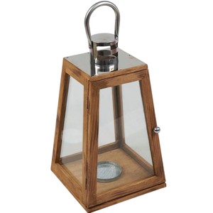 <b>Set</b> Of 2 Wooden Decorative Lanterns with Metal Vintage <b>Candle</b> Holder for Indoor Farmhouse Wedding Decor & Tabletop Centerpieces - Product Image 3