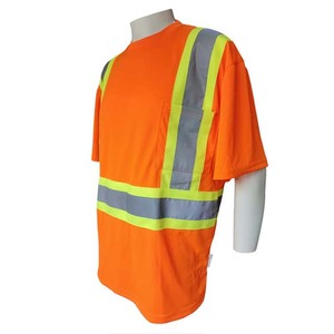 Camisa de Trabajo de Alta Visibilidad Color Naranja para Hombre, Estilo Chaleco de Poliéster con Franjas Reflectantes y Bolsillo en el Pecho - Product Image 3