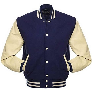 Customized Men's Casual <b>Winter</b> <b>Jacket</b> Cool Varsity College Bomber with Woven <b>Leather</b> Print Streetwear for University Students - Product Image 1