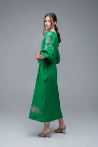 Vestido Largo de Manga Farol con Pliegues, Cintura Alta, Bordado Floral, Estilo Retro Coreano, Elegante, Suelto, por Encima de la Rodilla, Colección Primavera 2022 al por Mayor - Product Image 2