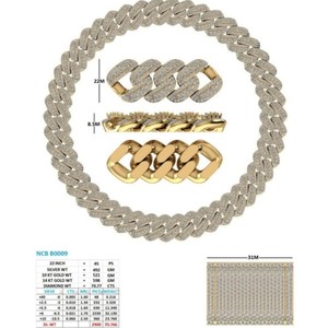 Collier en or massif 14 carats avec diamants de laboratoire taille ronde, maillons cubains, fermoir boîte de luxe, style hip-hop lourd, entièrement serti, bijoux fins unisexes - Product Image 2
