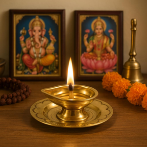 Handcrafted Brass Arti Diya Traditional Ghee <b>Oil</b> <b>Lamp</b> Akhand Jyot Puja <b>Lamp</b> Decorative Brass Prayer Light Home Temple - Product Image 2