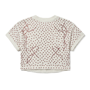 Y2K Rhinestone Studded Crop Top White Short Sleeve Crew Neck Blouse Crystal Beaded Cuffed Summer Tee Women's Shirts OEM Apparel - Product Image 4