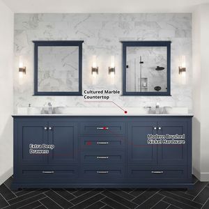 Blu navy 80 pollici. L X 22 Pollici Mobile Bagno Doppio con Top in Marmo Coltivato e Set Rubinetteria per Bagni Piccoli - Product Image 6