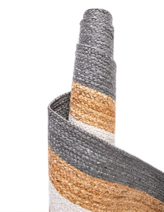 Alfombra Rectangular Hecha a Mano de Yute Natural con Borde Gris y Blanco, Ecológica, para Sala de Estar Estilo Rústico - Product Image 3