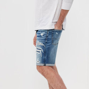 Shorts Bermuda en jean déchiré bleu clair pour homme, taille mi-haute, fermeture éclair, style HIGH STREET, en coton tissé, écologique, respirant, anti-UV - Product Image 6