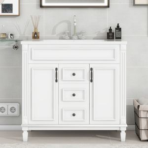 Mobile Bagno Moderno da 36 Pollici con Lavabo Singolo, 2 Ante e 2 Cassetti con Chiusura Ammortizzata - Product Image 5
