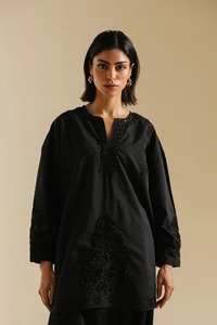 Black Embroidered <b>Silk</b> <b>Kurta</b> Women Traditional Loose Fit Midi Length Casual Indian Pakistani Clothing - Product Image 6