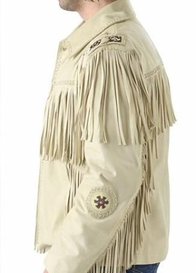 Trendy Wholesale <b>Men's</b> Cream <b>Suede</b> Fringe Western Cowboy <b>Jacket</b> Native Beaded Ranch Wear Custom Logo Available - Product Image 3