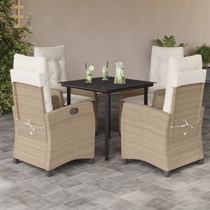 5 Piece <b>Beige</b> Poly Rattan Patio Dining Set with <b>Cushions</b> Elegant Outdoor Furniture Collection - Product Image 1