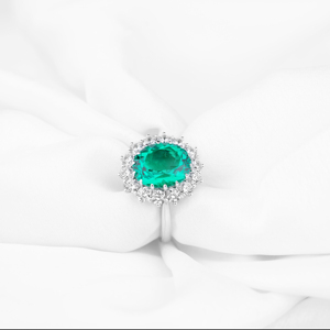 Majestic Womens 925 Sterling Silver Emerald Green Oval Halo <b>Ring</b> Diamond Look Vintage Statement Anniversary Jewelry Gift for Her - Product Image 1
