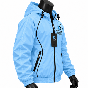 OARH_INT INDUSTRY Coupe-vent à capuche bleu clair pour homme, fermeture éclair, style décontracté et sportif, en polyester, pour l'hiver - Product Image 2