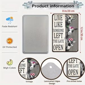 Targa Decorativa Vintage in Latta con Scritta 'Live Someone Left Gate Open' per Casa, Fattoria, Recinzione, Cucina, Bagno, Camera da Letto - Product Image 2