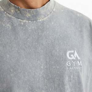 T-shirt Homme Acis Wash Oversized à Épaules Tombantes Coupe Boxy Col Rond Manches Courtes Tricoté Personnalisable GYM ACTIVE ENTERPRISES - Product Image 5