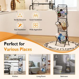 Adjustable Heights 3-Tier Wire Fruit Basket <b>Stand</b> Premium <b>Stand</b> for Displaying Fruits and <b>Vegetables</b> - Product Image 4