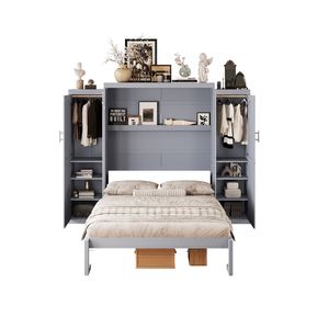 Multifunctional Full-Size Wooden Murphy <b>Bed</b> <b>with</b> 2 Wardrobe <b>Storage</b> Shelf Foldable <b>Platform</b> Bedframe by Gu - Product Image 5