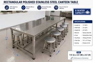 Nouvelle table de salle à manger et banc en acier inoxydable robuste et moderne pour hôtels, cafétérias commerciales, écoles, universités et auberges - Product Image 3
