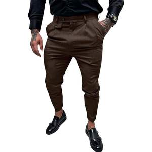 Pantalon de Costume Homme Coupe Slim 100% Coton Plissé Devant Extensible Skinny Classique Fuselé XL - Product Image 2